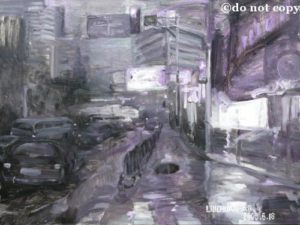 Rain in the Night, City 3-1 • Oil on canvas • 60 x 80 cm